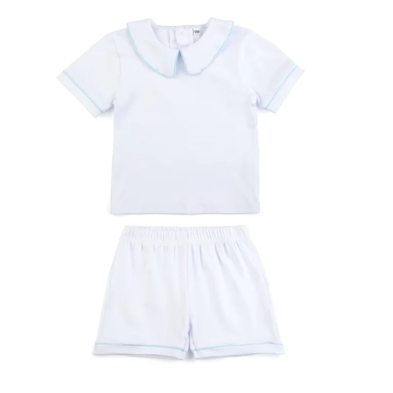 CHINEE-Kids-Boy-Pan-Collar-Two-Piece-Short-Sleeve-Pajamas-Knitted-Blank-Cotton-Custom-Embroidery-Summer-Pjs-Baby-Pajama