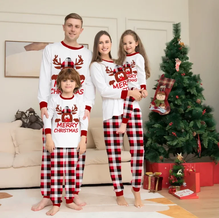CHINEE-Kids-Christmas-Pajamas-Long-Sleeves-Gride-Christmas-Family-Matching-Pajamas