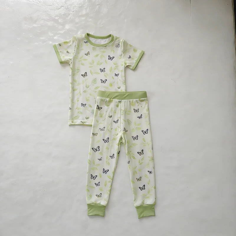 CHINEE Kids Clothes Baby Pajamas Set Baby Bamboo Butterfly Pattern Set Long Sleeve Kids Clothes Pajamas Two Piece Set