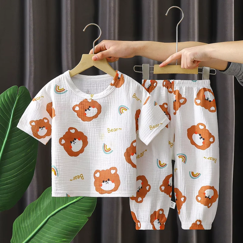 CHINEE Kids Clothing Cartoon Thin Two Pieces Cotton Casual Style Baby Summer Sleepwear Kids Pajamas Set
