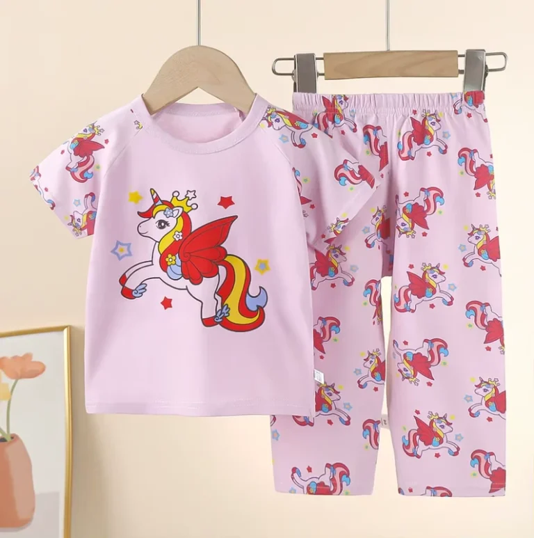 CHINEE-Kids-Cotton-Pajama-Set-Short-Sleeve-Comfy-2-Piece-Breathable-Baby-Boys-Girls-Sleepwear-Lounge-Wear