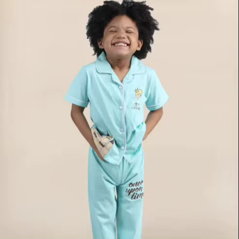 CHINEE-Kids-Cotton-Pajama-Set-Soft-Breathable-Short-Sleeve-Button-Top-and-Pants-Sleepwear-Comfortable-Nightwear-for-Boys
