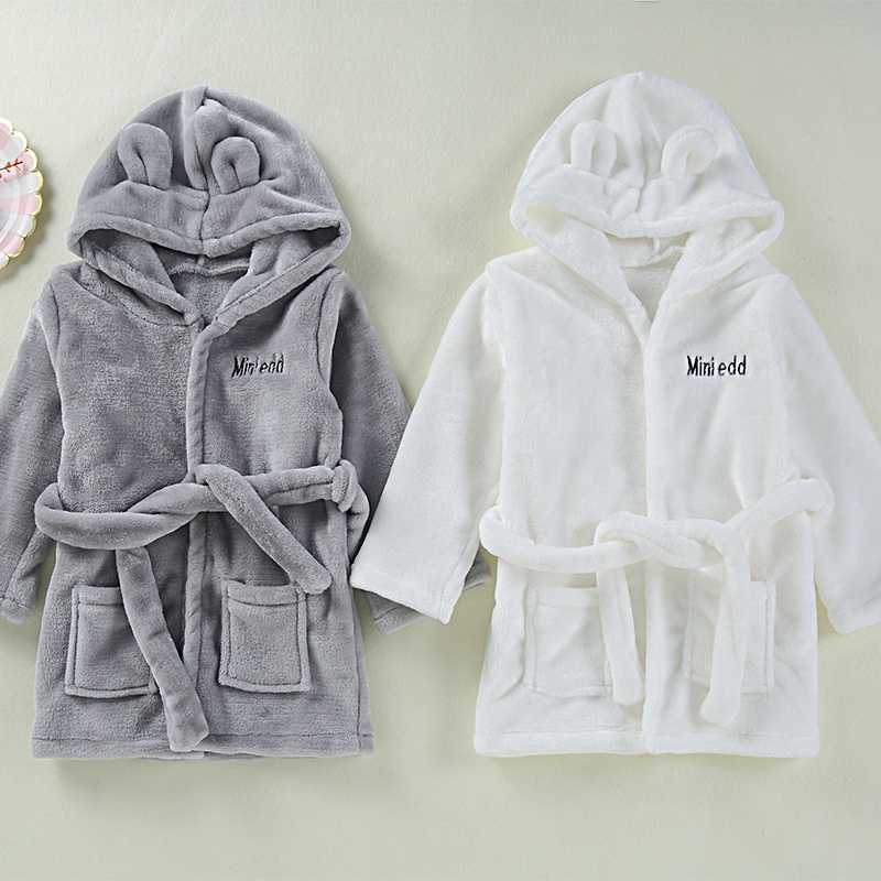 CHINEE Kids Fleece Hooded Bathrobe Cute Rabbit Animal Robe for Boys Girls