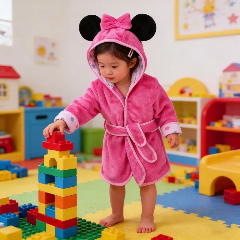 CHINEE Kids Girls Pink Plush Bathrobe Children Winter Nightgown Long Sleeve Pajamas Kids Flannel Fancy Robe Hooded Bathrobe