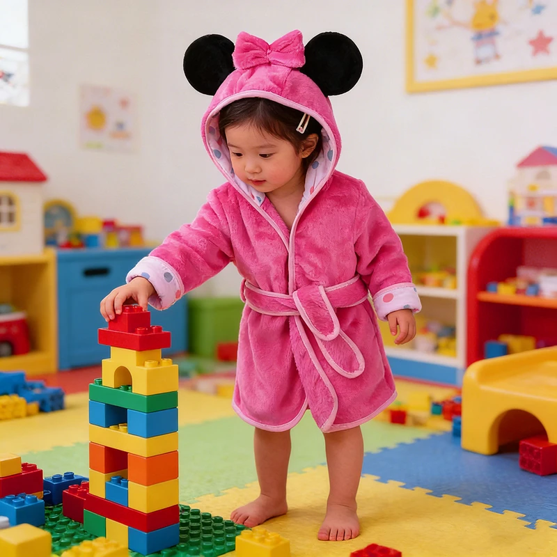 CHINEE Kids Girls Pink Plush Bathrobe Children Winter Nightgown Long Sleeve Pajamas Kids Flannel Fancy Robe Hooded Bathrobe
