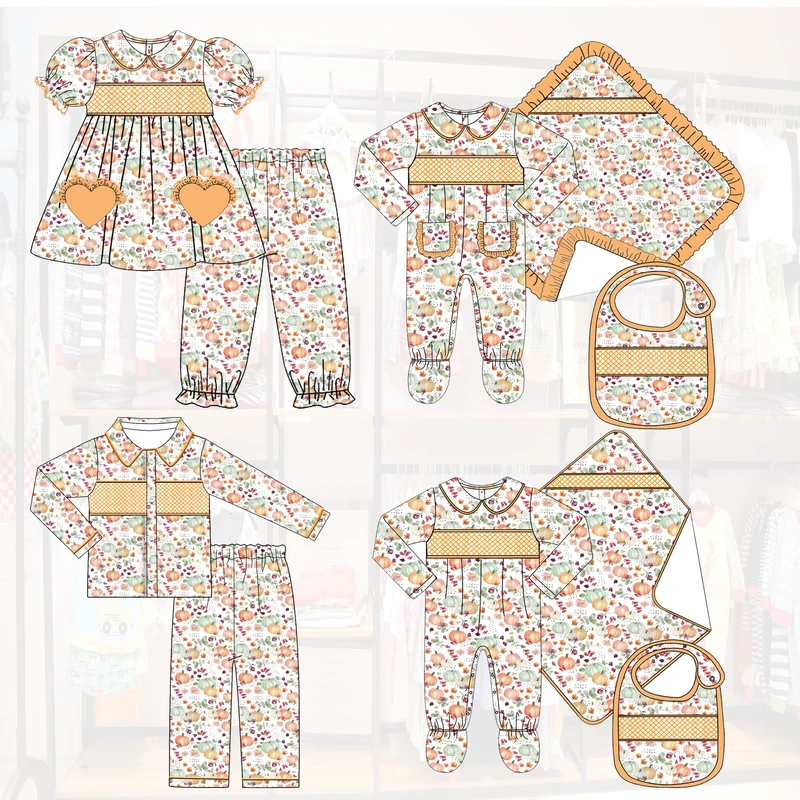 CHINEE Kids Smock Pajamas Pumpkin Embroidery Baby Clothes Girl Clothing Sets From Puresun