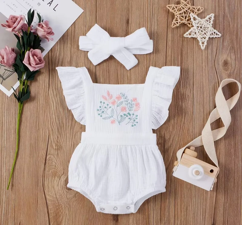 CHINEE Kids Wear Boys Girls Baby Vintage Romper Baby Sleepwear With Flower Pattern for Infant Wearing