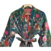 CHINEE Kimono Velvet Print Women's Cotton Robe Long Breathable Flowers Morning Tea Velvet Coat Bridesmaid Robe Winter