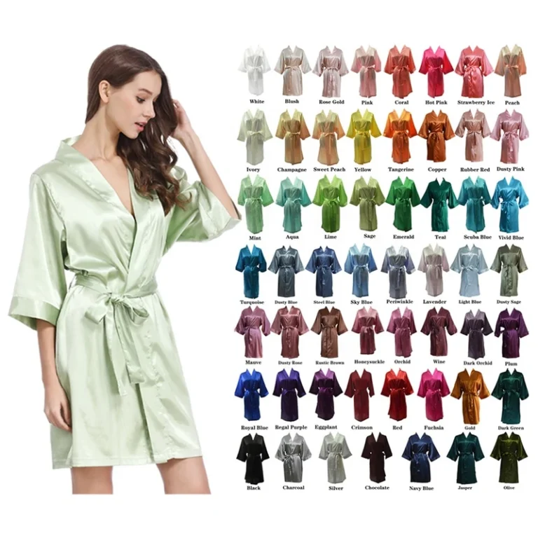 CHINEE Knee-Length Silk Satin Kimono Robes for Women Solid Color for Spa Wedding Party Morning Gowns for Brides Bridesmaids