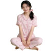 CHINEE Korean Style Women's Summer Lightweight Wrinkle Fabric Loungewear Set Short Sleeve Top And Long Pants