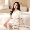 CHINEE LONGD Women's Elegant Knitted CVC Short Sleeve Pajama Set Soft Breathable Elastic Waist Loose Casual Loungewear for All Night