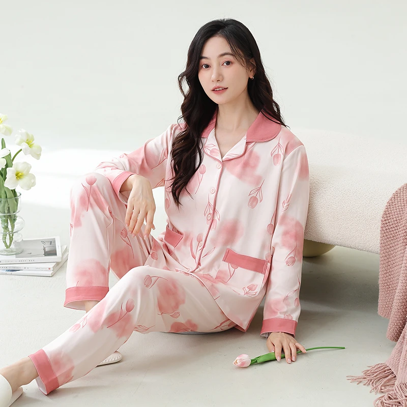CHINEE LONGD Women's Elegant Long Sleeve Pajama Set ODM Casual Home Wear Loungewear Moisture Wicking Quick Dry Breathable Comfort