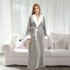 CHINEE Ladies Coral Flannel Fleece Thermal Bathrobe Kimono Robe High Quality Spring Summer in Grey