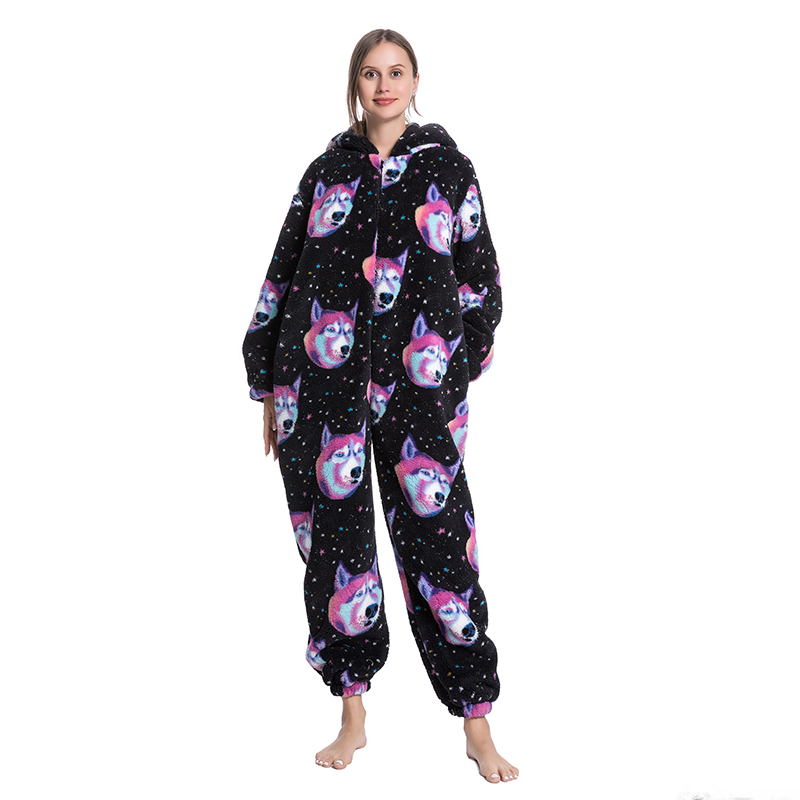 CHINEE Ladies Onesie Flannel Pajamas Adult Cartoon Plus Size Women's Sleepwear