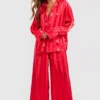 CHINEE Ladies Satin Pajama Summer Ice Silk Long Sleeved Sleep Crop Top Oversized Sleep Dress