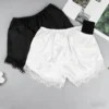 CHINEE Ladies Sexy Silk Knitted Pajama Shorts with Lace Sheer Back Sleep Skirt Elastic Waist Breathable Pockets Summer Style