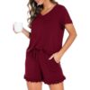 CHINEE Ladies Spring Sleepwear Shorts, Short Sleeve, Comfy Homewear, Drawstring