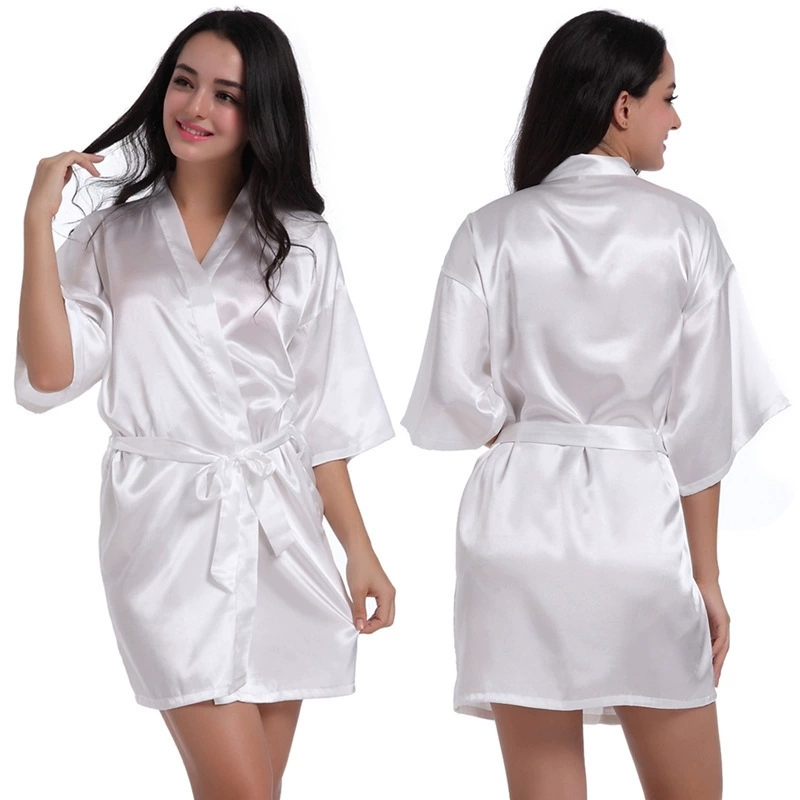 CHINEE Ladies Stretch Satin Kimono Sexy Short Cardigan Robe Loose Soft Bathrobe