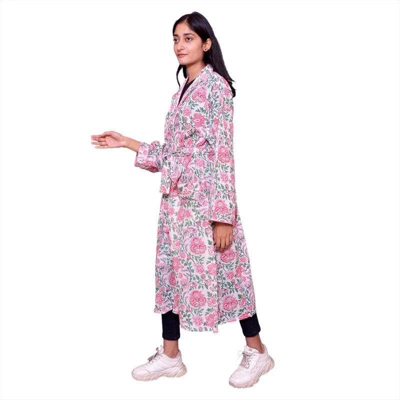 CHINEE Ladies Summer Elegant Casual Vintage Kantha Handwork Pure Cotton Luxury Kimono Robe Spaghetti Strap Quick Dry Breathable