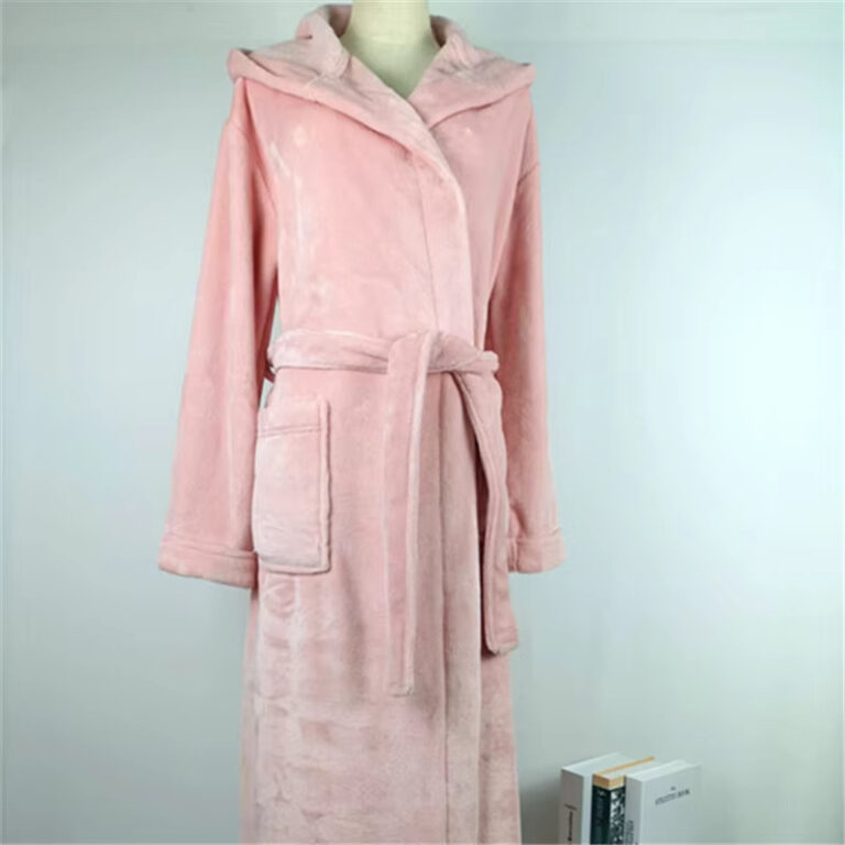 CHINEE-Ladies-Winter-Warm-Flannel-Bathrobe-pink-Coral-Fleece-Bath-Robe-Long-Sleeves-Hooded-Sleepwear