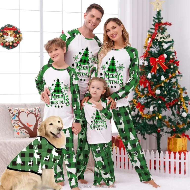 CHINEE-Latest-Matching-Family-Pajamas-Custom-Design-Green-Tree-Christmas-Pajamas-Family-Matching
