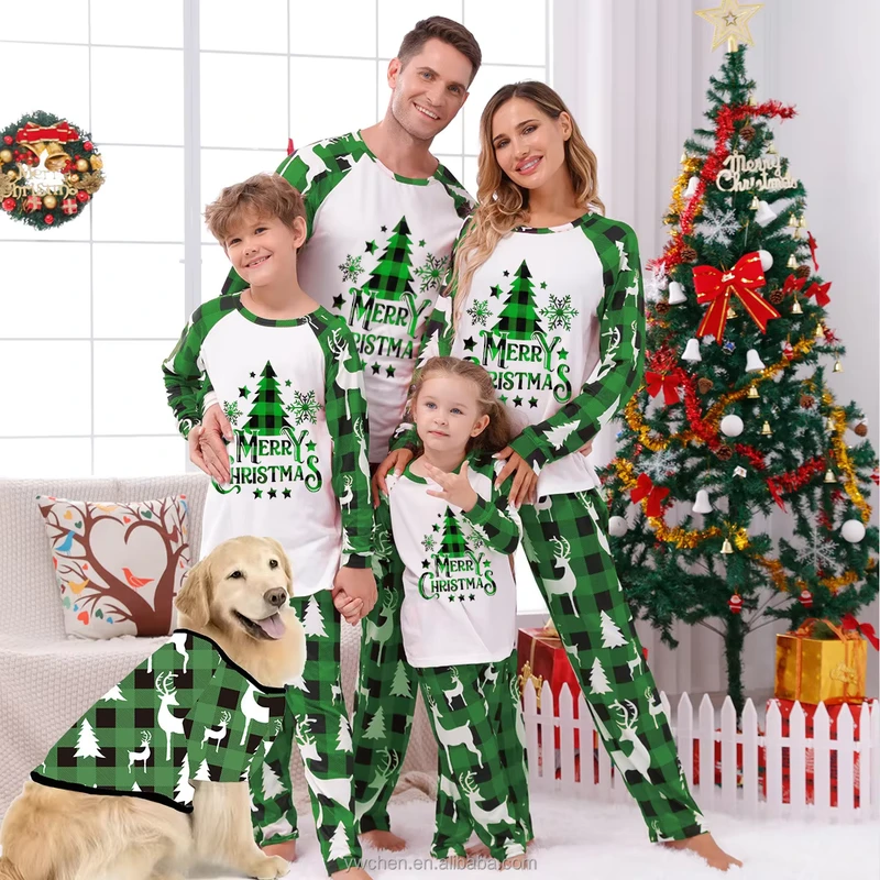 CHINEE Latest Matching Family Pajamas Custom Design Green Tree Christmas Pajamas Family Matching