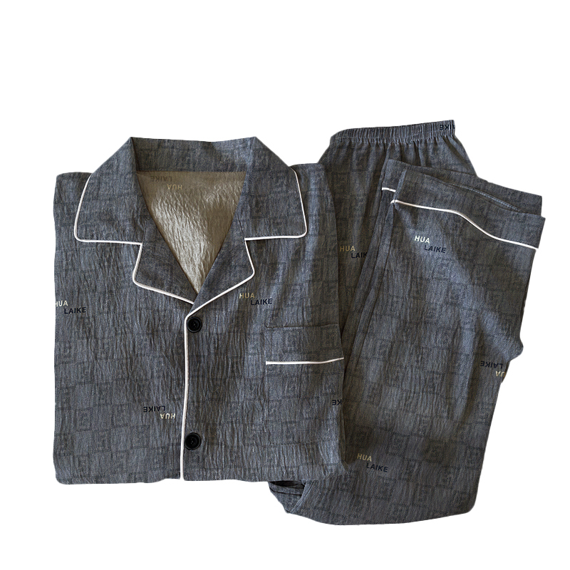 CHINEE Letter Print Men's Collared Long sleeve Pants Autumn Casual Breathable Pajamas