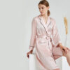 CHINEE Light Pink Silk Pocket Robe Real Silk Robe Short Silk Kimono Robe