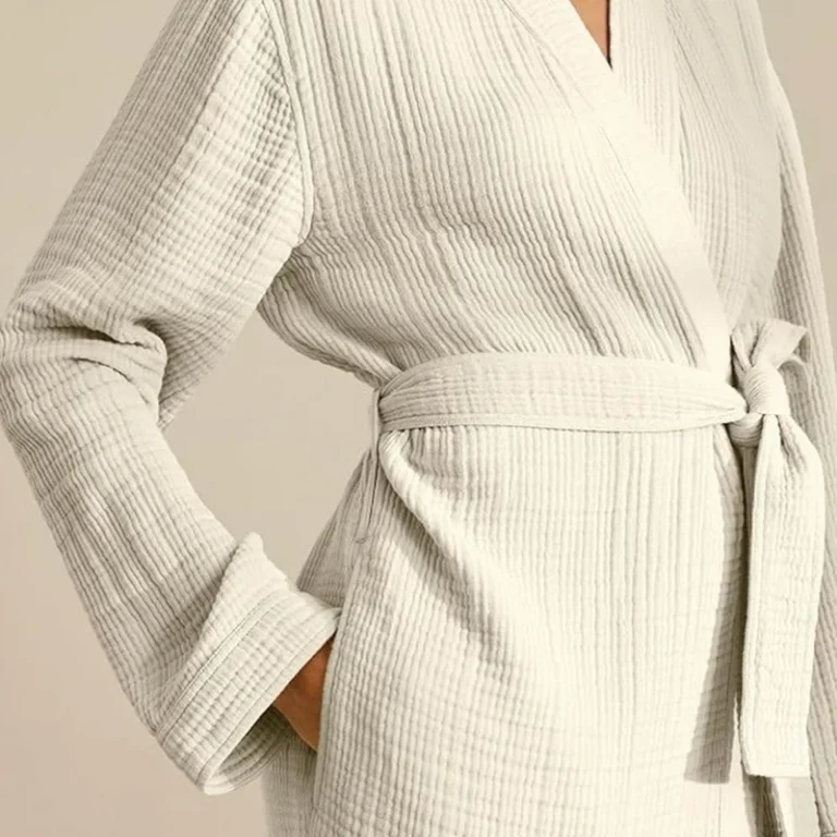 CHINEE-Lightweight-100-Cotton-Classic-Woven-Gauze-Robe-Absorbent-Bathrobe-with-Pockets-for-Summer-Autumn-Spring-Use-Knee-Length
