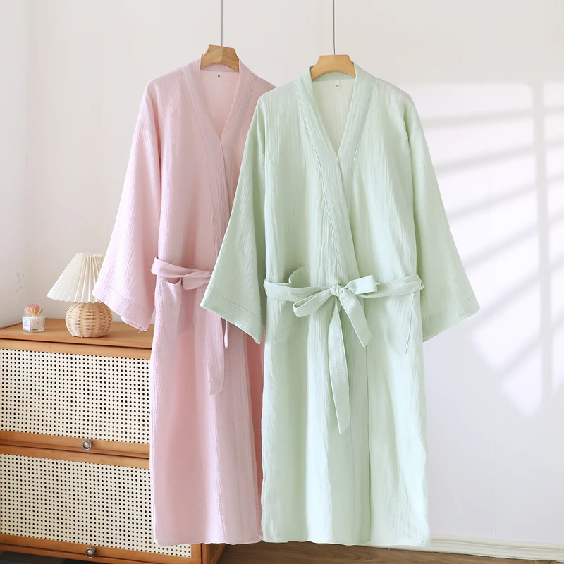 CHINEE Lightweight Breathable Summer Kimono Cotton Gauze Robe for Women and Men Boho Spa Maternity Robe