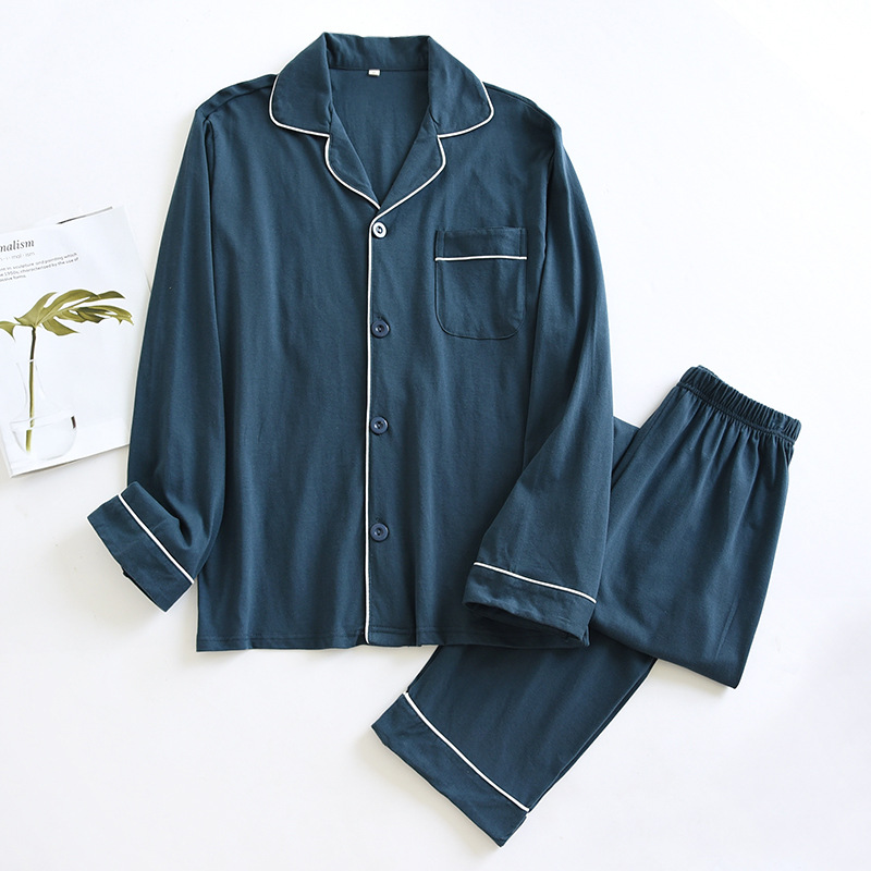 CHINEE Lightweight Men's Pajama Set 100% Cotton Knit Sleepwear for Spring Autumn and Summer Breathable Homewear