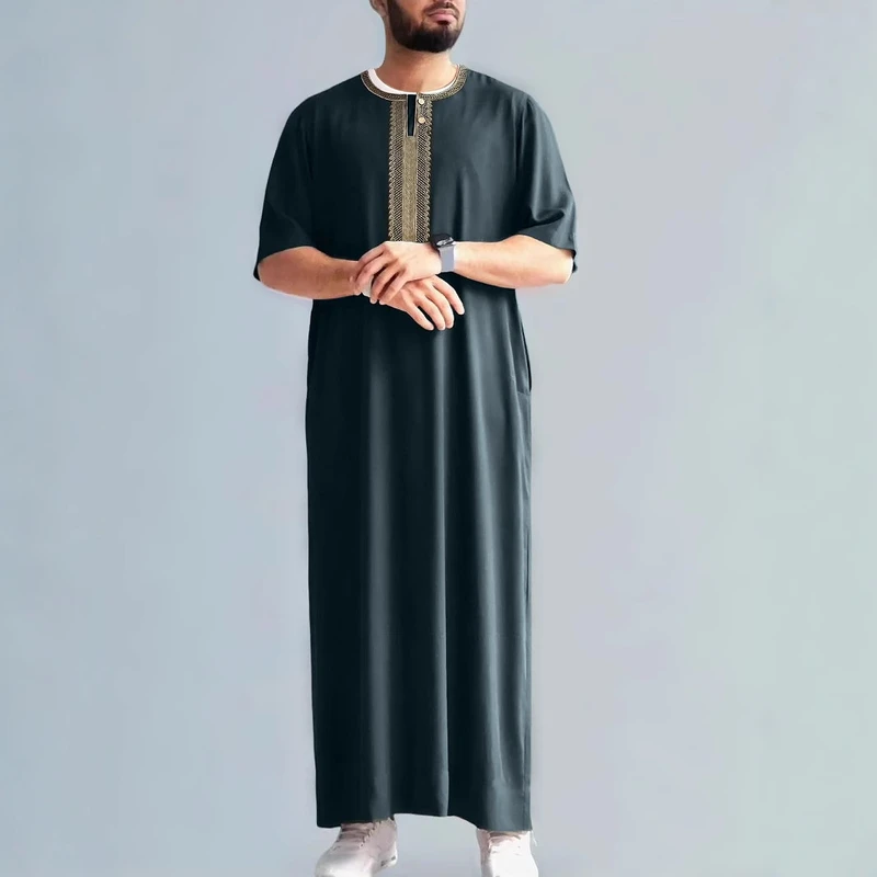 CHINEE Lijia Embroidered Traditional Men's Arabic Thobe Muslim Men's Thobe Moroccan Thobes Islamic Clothing Robe