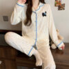 CHINEE Lijia Simple Women's Long sleeve Spring Autumn Pajama Set Cloud Cotton Breathable 2 Piece Jacquard Sleepwear for Ladies