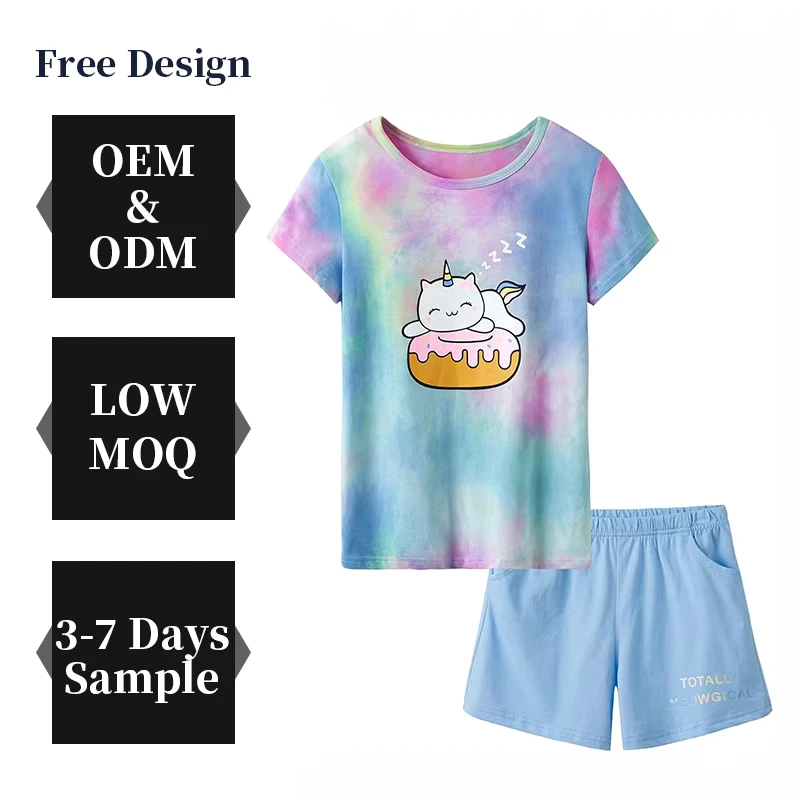CHINEE Little Baby Pajama Set Customized LOGO Cartoon Printed Girls Boys Pajama Set Tie Dye Kids Clothing Homewear for 2 Piece