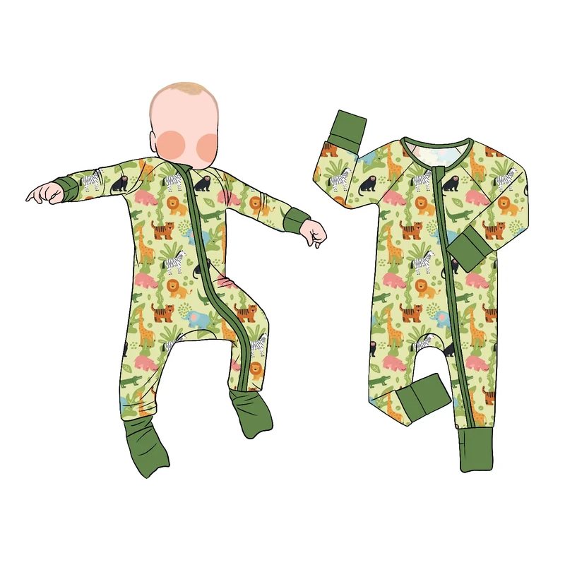 CHINEE Little Glow Kid Custom Butter Soft Bamboo Zipper Romper Casual Print Baby Pajamas for Kids