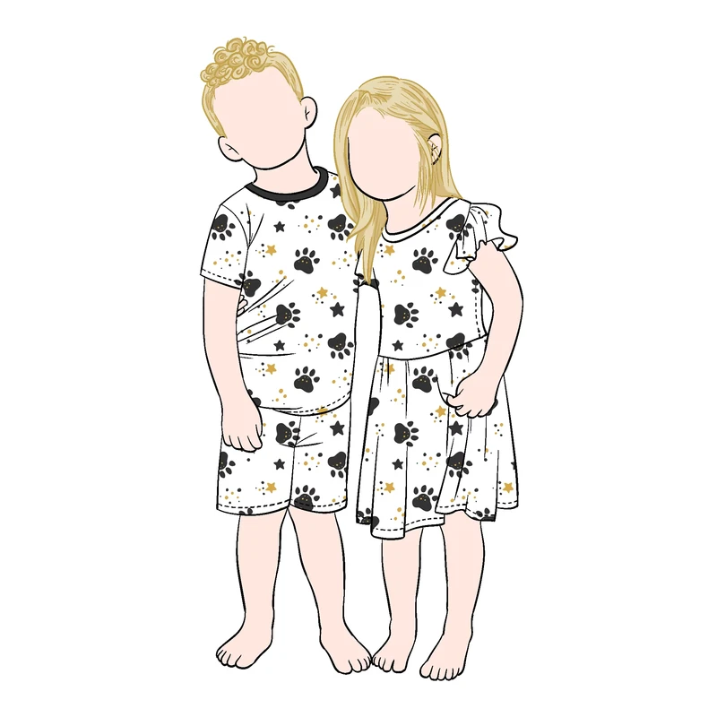 CHINEE Little Glow Kid Custom High Quality Bamboo Matching Set Short Sleeves Top With Shorts For Kids Children Pajamas