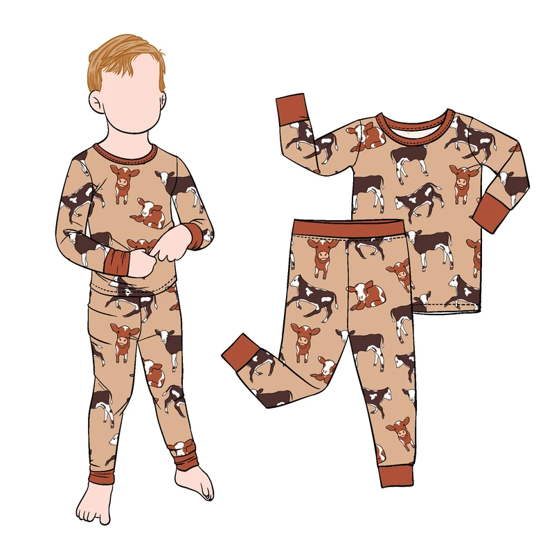 CHINEE Little Glow Kid Custom Pattern Printed Children Long Sleeve Bamboo 2pc Pajamas Kids Boys Clothing Sets