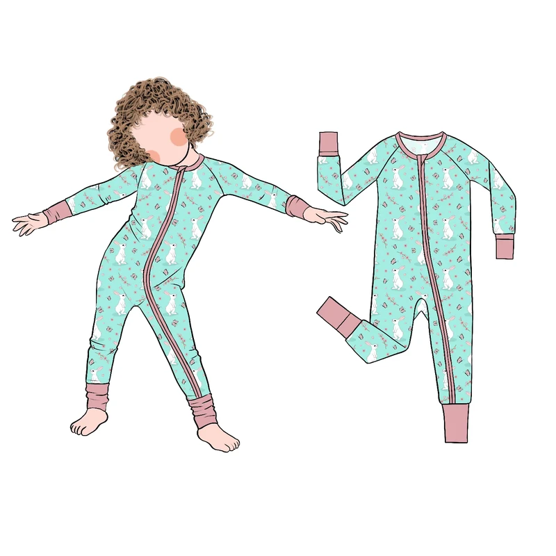 CHINEE Little Glow Kids Custom Printed Baby Romper with New Design Breathable Bamboo Zipper Jumpsuit Convertible Pajamas