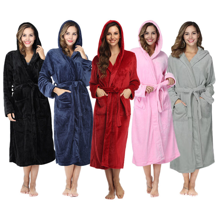 CHINEE Local Stock Plush Oversize Winter Soft Warm Long Flannel Quality Bathrobe with Hooded Women Thick Night Fleece Bath Robes