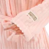 CHINEE Long Elegant Striped Hooded Bathrobe in Coral Velvet Soft and Absorbent for All Seasons Belted Outerwear Robe