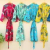 CHINEE Long Kimono Rob Summer Womens Vacation Holiday Look Cardigan Block Printed Bathrobe Beach Kimono Robe