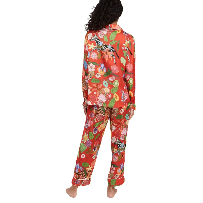 CHINEE Long Sleeve 100% Cotton Two Piece Set Women's Sleepwear Ladies Pajamas Loungewear 2 Pcs Animal Print Pajamas Sets for Women