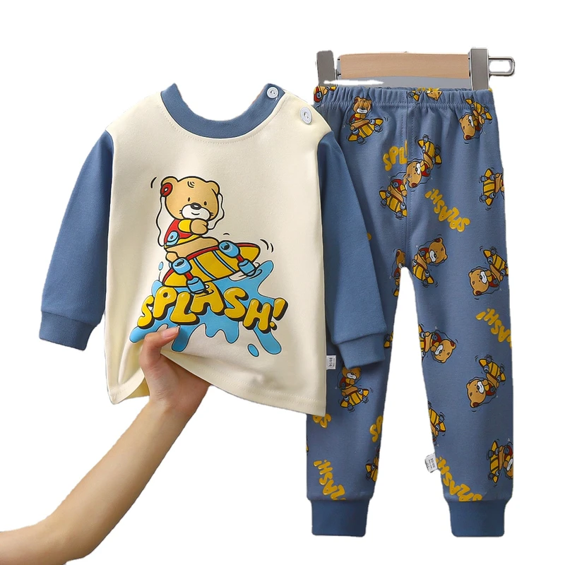 CHINEE Long Sleeve Kids Sleepwear Printing Cotton Animals Boys Pajama Sets Baby Toddler Clothes Set