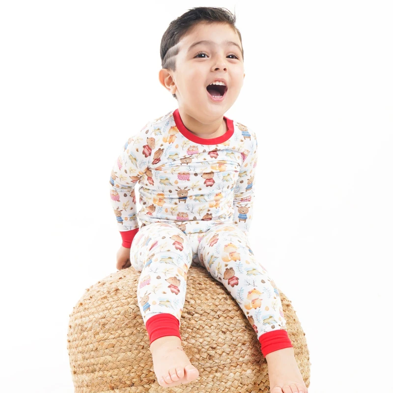 CHINEE Long Sleeve Long Pants Kids Sleepwear Infant Toddler Two Piece Bamboo Viscose Pajama Set