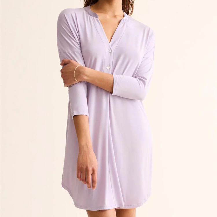 CHINEE Long Sleeve Women's Sleep Shirts Button up Nightgowns Modal Jersey Womens Sleepwear Organic Nightshirt for Women