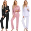 CHINEE Long Sleeved Sleepwear Women's Bamboo Fiber Solid Color Two piece Set Spring and Autumn Thin Custom Home Clothing