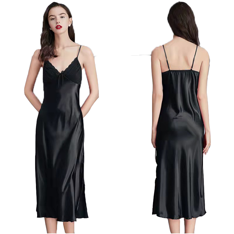 CHINEE Long Solid Satin Ladies Backless Nightgown Night Dress Plus Size Women Lingerie V Neck Nightwear