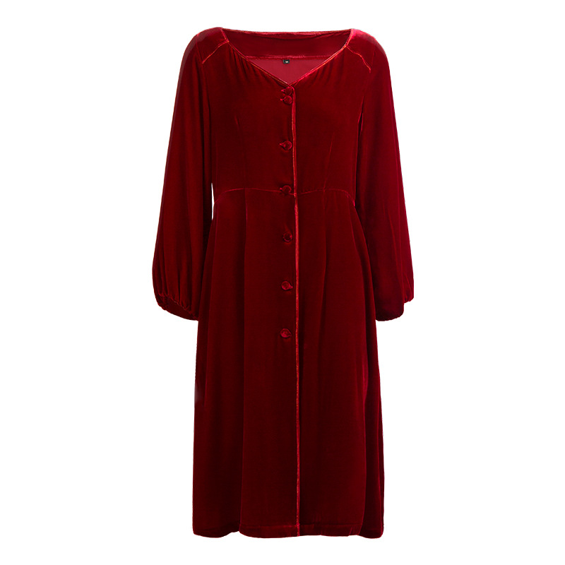 CHINEE Long Velvet Dress Women V Neck Nightdress Long Sleeved French Nightdress Silk Lining Velvet Nightgown Home Clothes