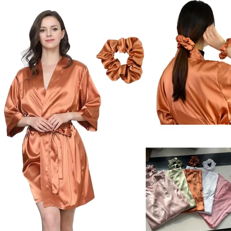 CHINEE-Loose-Fit-Bridal-Gowns-Luxury-Silk-Satin-Kimono-Robes-5cm-Hair-Scrunchies-Set-Knee-Length-Smooth-Women-Plus-Size-Robe