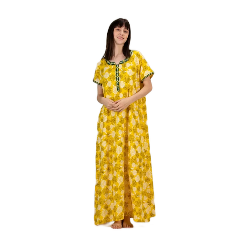 CHINEE-Loose-Fit-Viscose-Liva-Nighty-Floral-Printed-Embroidery-Super-Soft-Sleep-Dress-Drawstring-Closure-Woven-Lace-Fabric-ODM-Supply